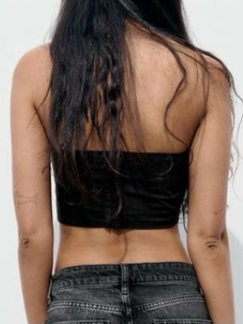 Zara black textured flower poplin halter crop top - Picture 2 of 6